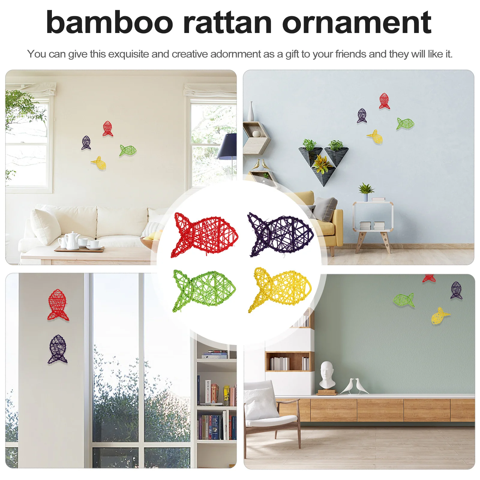 

20Pcs Love Fish Rattan Adornments Classic Hanging Bamboo Rattan Ornament Indoor Desktop Decor Hanging Bamboo Ornament