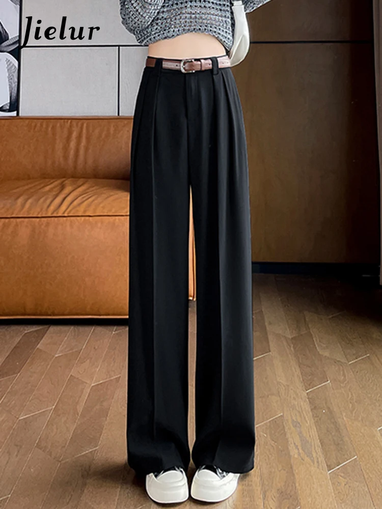 Jielur Straight Casual Full Length Women's Pants Solid Color High Waist Fashion Simple Female Suit Pants Basic Office Ladies