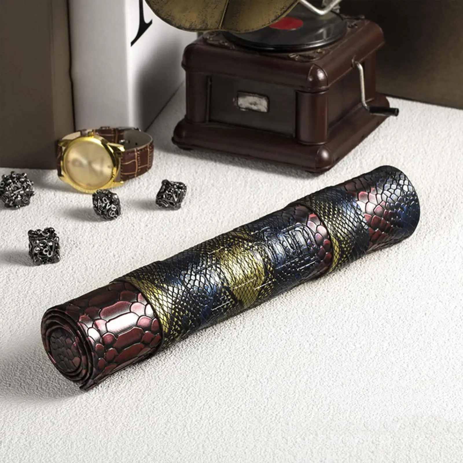 

Поднос для хранения кубиков из искусственной кожи с карманным держателем для игральных костей, сумка для прокрутки кубиков для вечеринки, путешествий, рождественского кемпинга