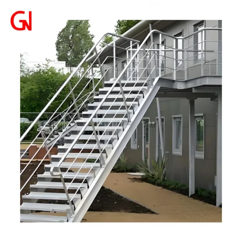 custom.JGN Straight Stairs Stainless Steel Mono Stringer Iron Treads Traditional Design Durable Safe Hotel Outdoor