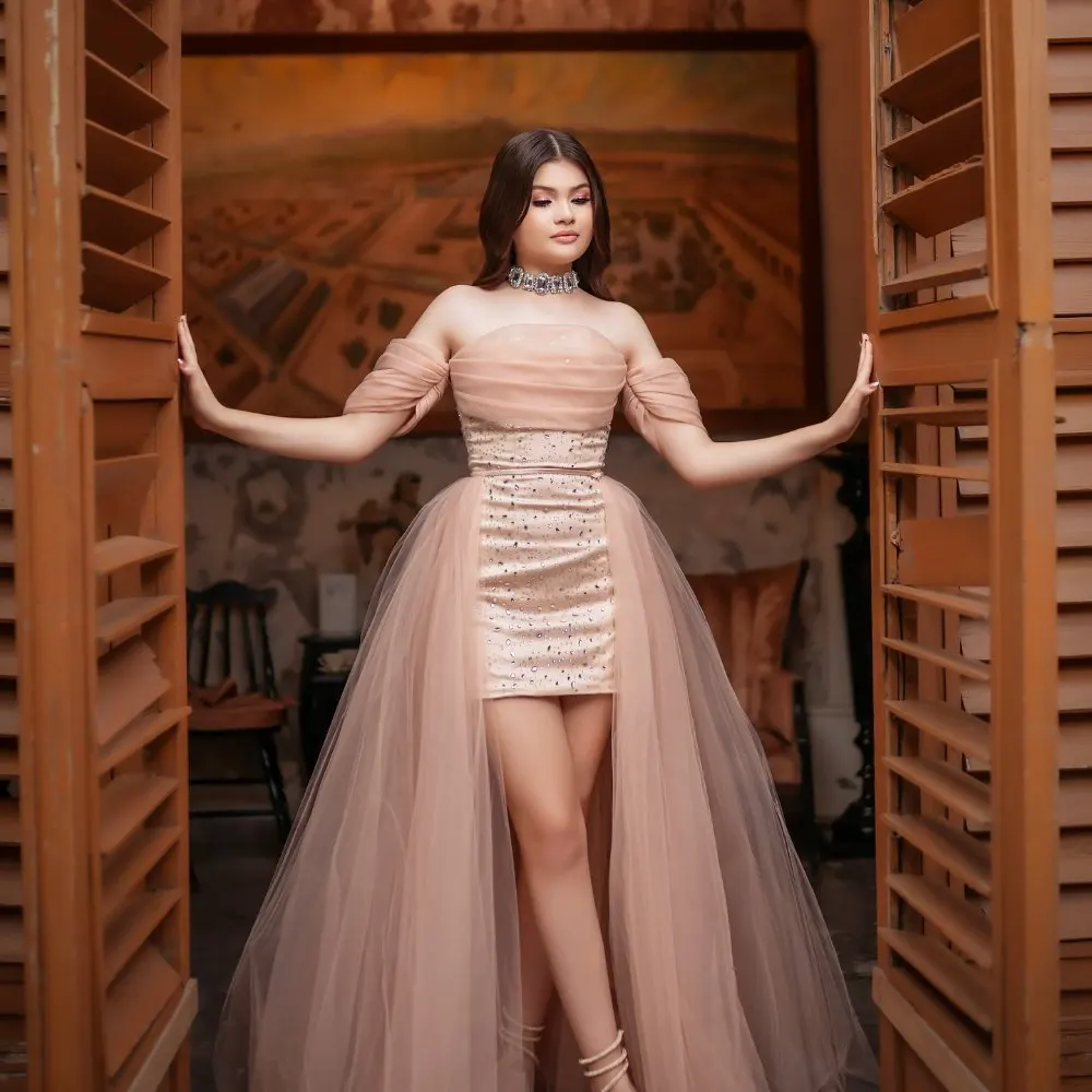 

Elegant Pink Tulle High Slit A-Line Skirt with Long Train – 2025 Trending Party Wedding Prom Overlay Skirt Custom Made Tutu 2026