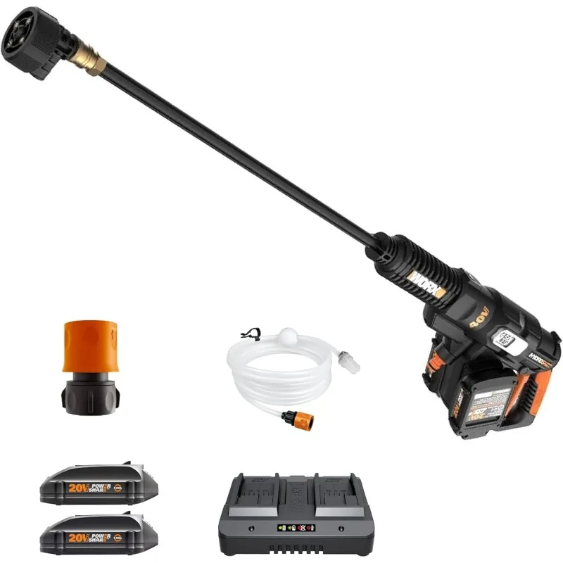 WORX 40V Power Share Hydroshot 2X20V Portable Power Cleaner (Batteries & Charger Included) - WG644 Black/Orange