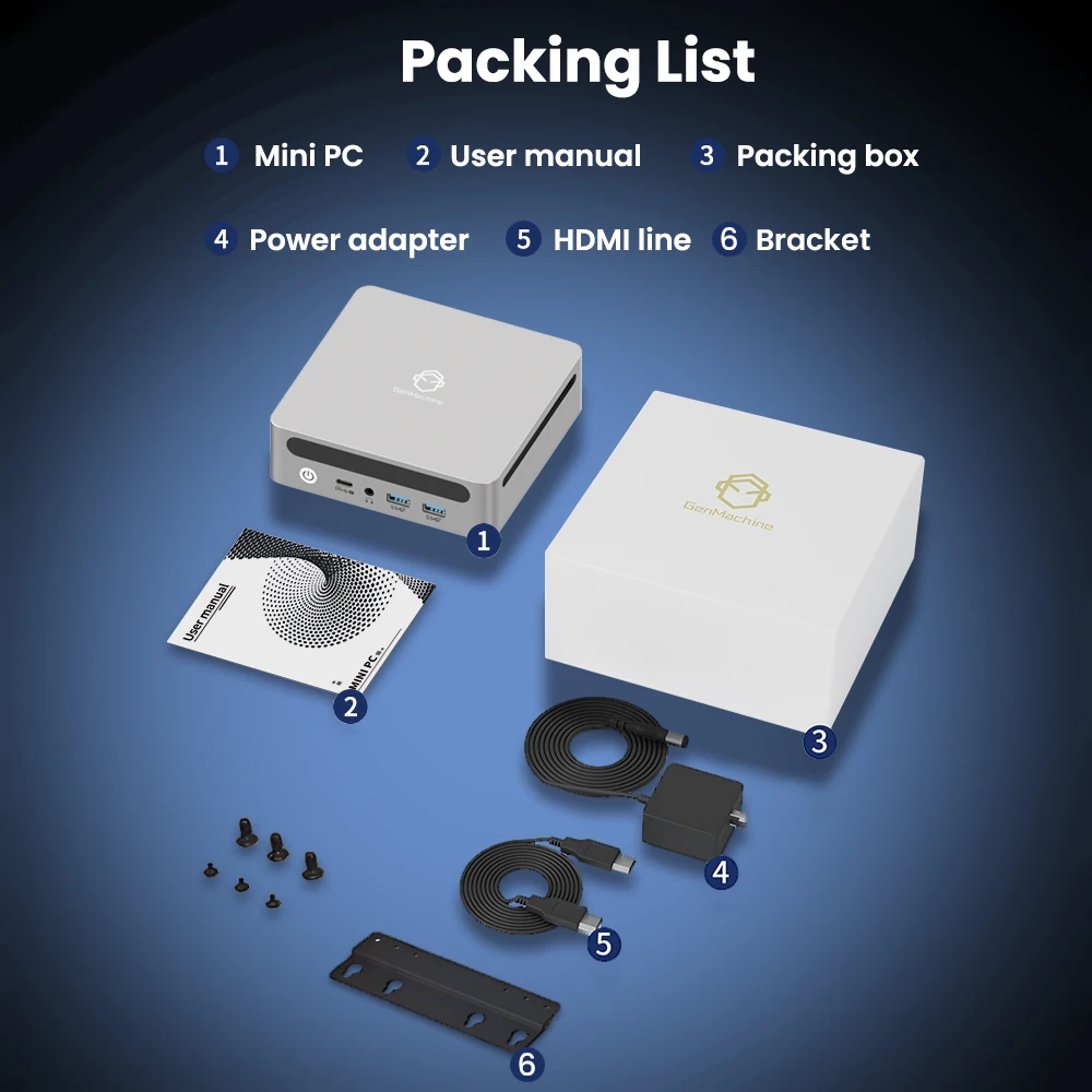 GenMachine AMD Ryzen 7 7735HS Mini PC 3,2 GHz Mini Pc Gaming 54W 8 Core 16 Thread Windows 11 DDR5 16G 6400Mhz 2.5G LAN USB4 WIFI
