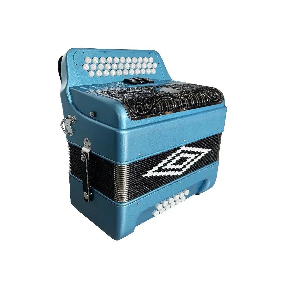 أداة الأكورديون Diatonic عالية الجودة 34 أزرار 12 باس 3 سجلات أزرق معدني JB3412C الأكورديون شواية سوداء فضية
