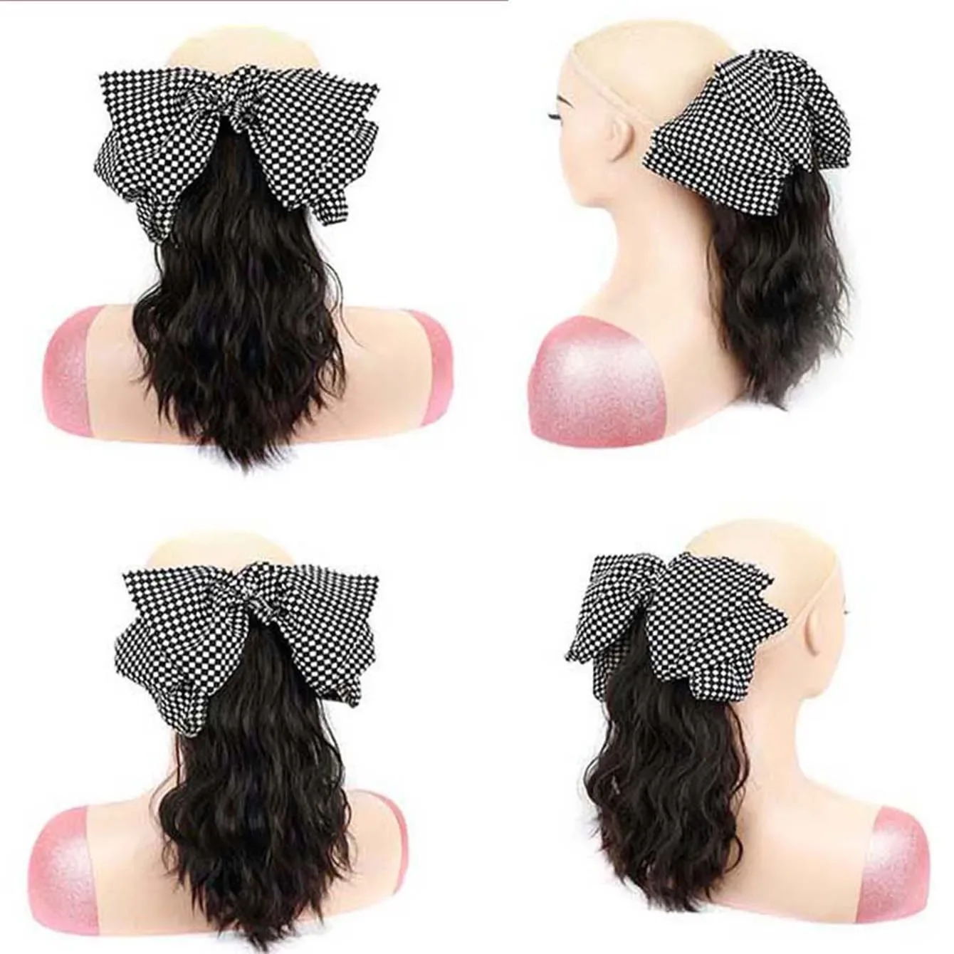 Synthetic Ponytail Women\'s Long Curly Hair Claw Clip Ponytail   Bow Simulation Ponytail Braid Low Tie Hair Accessories