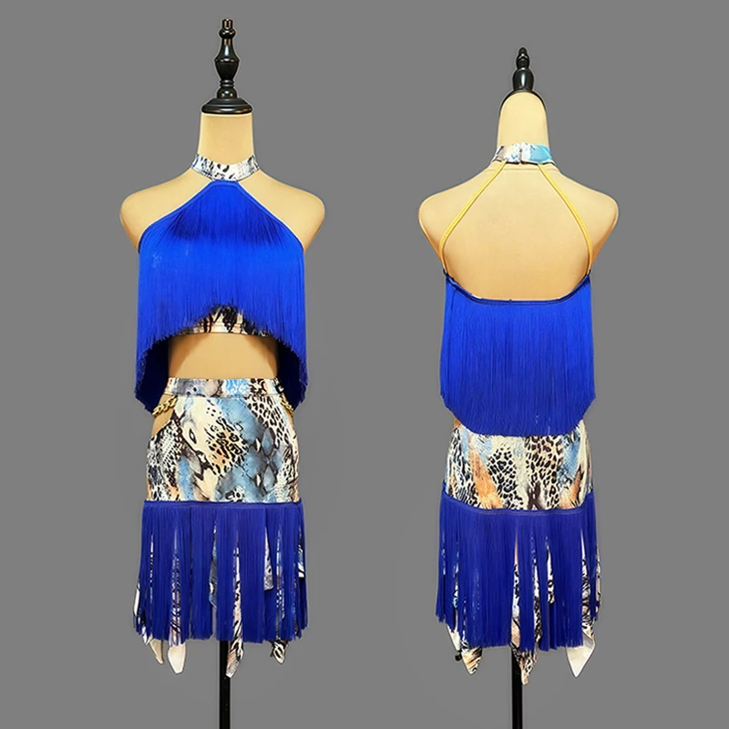 2026 Women Fringe Latin Dance Suit Competition Performance Clothing Black Halter Crop Top Tassel Skirt Salsa Chacha Clothes 3003