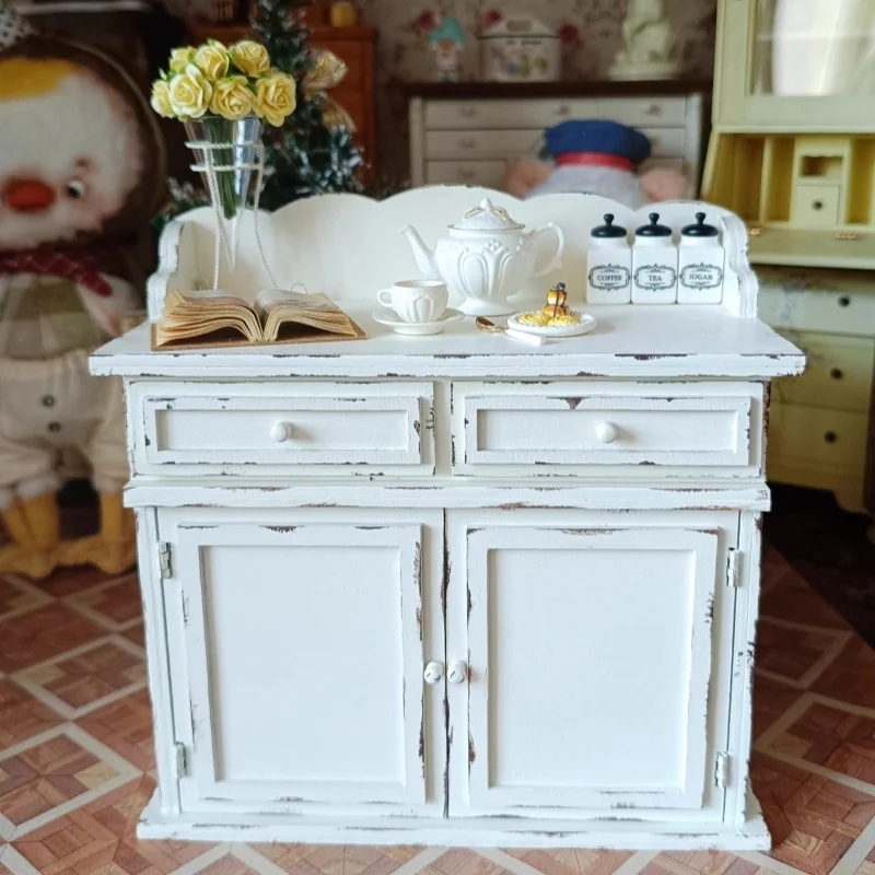 1:6 Dollhouse Miniatures French Retro Sideboard Wooden Kitchen Storage Cabinet Bjd Blyth Soldier Lol Jars Scene Shooting Props