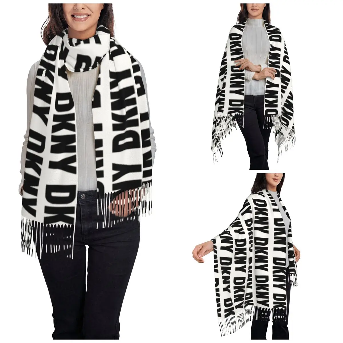 Womens Luxury DKNYs Scarf with Tassel Large Soft Warm Shawl and Wrap Gifts Cashmere Scarf