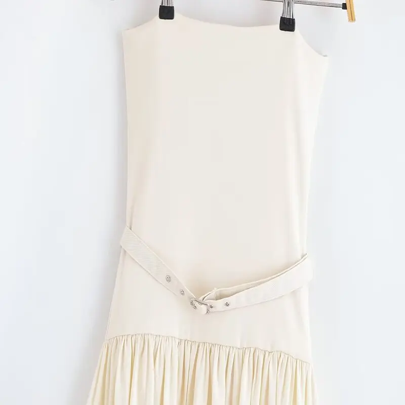 E Vestido Tubo con Hombros Descubiertos y Cinturón, Versátil, Nuevo Modelo de Otoño, Ropa de Mujer Informal, Mezcla de...