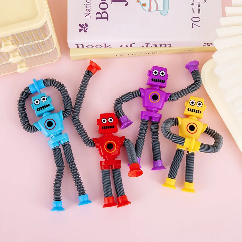 

Suction Cup Robot Retractable Children Toys Changeable Shapes Stretchable Tube Luminous Decompression Cartoon Toys For Kids Gift