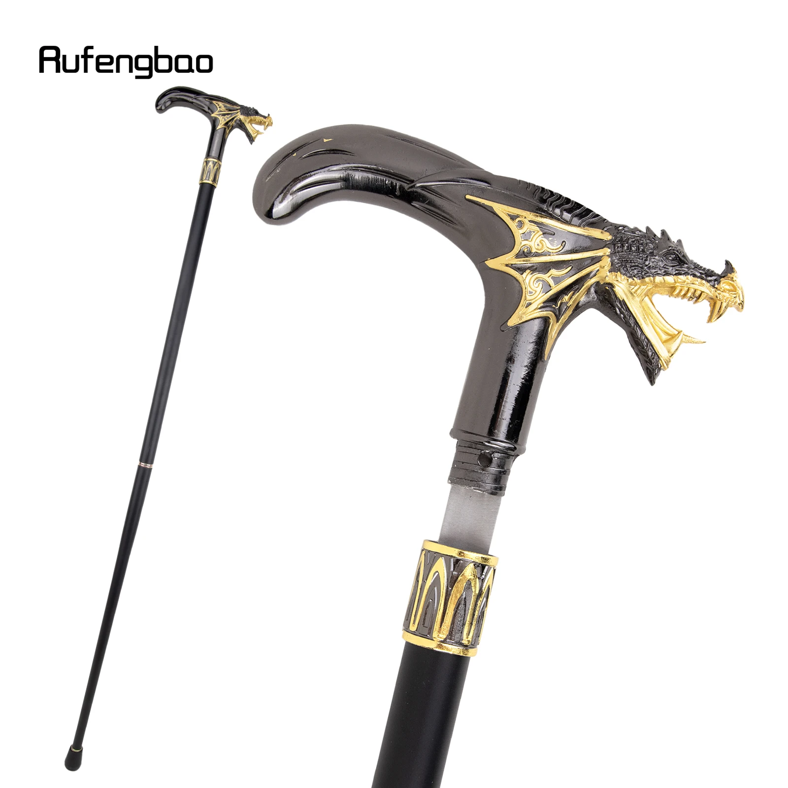 

Golden Black Dragon Head Walking Stick with Hidden Plate Self Defense Fashion Cane Plate Cosplay Crosier Stick 93cm