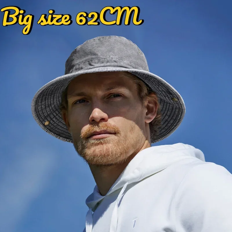 Big Size Do Old Large Eaves Bucket Hat  Men Women Outdoor Sunscreen Hat Sun Protection Fishing Caps Washed Cotton Fisherman Caps