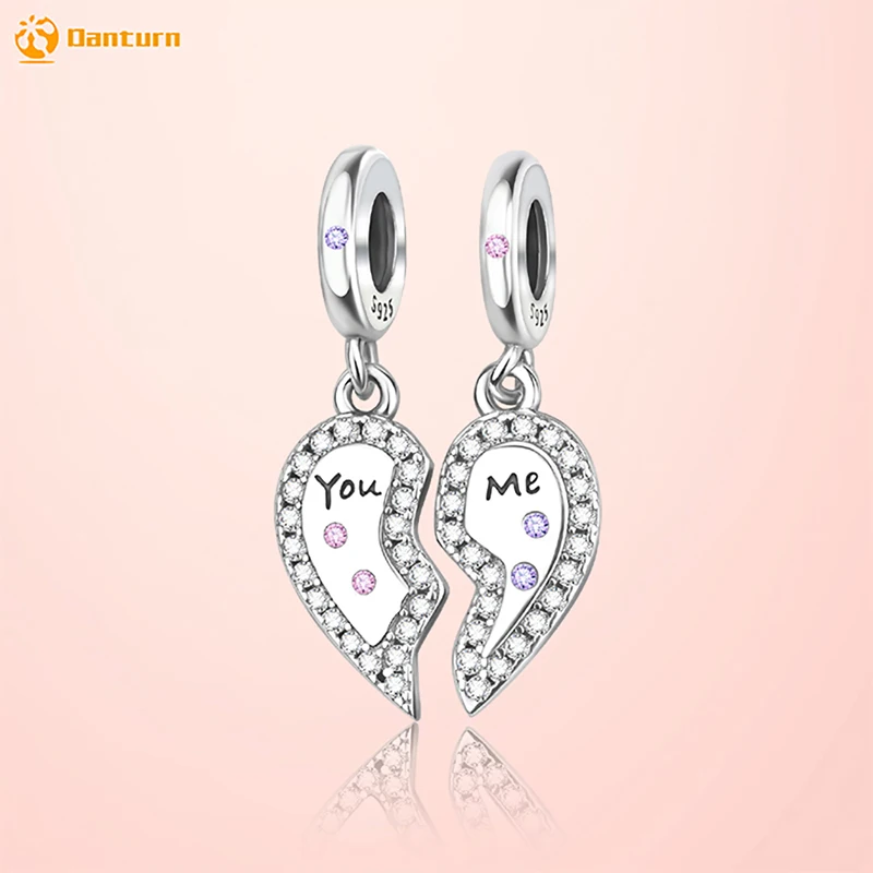 

Danturn 925 Sterling Silver Original Bead You and I forever together Charm fit Snake Chain Bracelet Fashion Women Jewelry Making