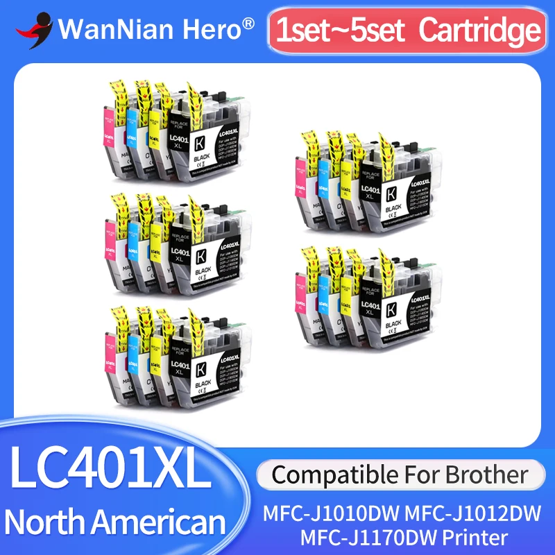 

Североамериканский 1 ~ 5 комплектов LC401 LC401XL, совместимый картридж для принтера Brother LC401XL MFC-J1010DW MFC-J1012DW MFC-J1170DW