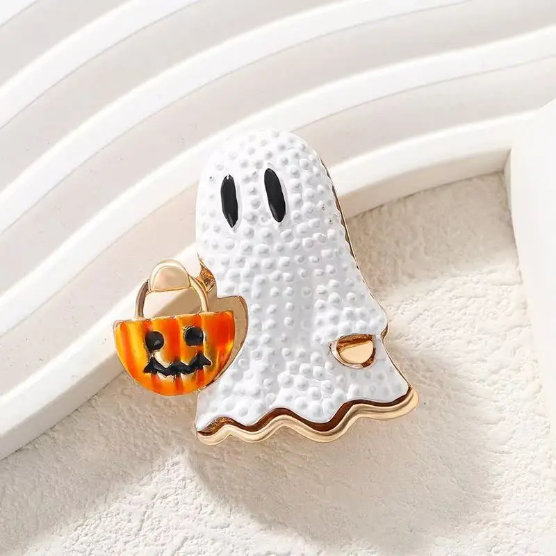 

Fashion Halloween New Brooch White Ghost Horror Pumpkin Head Pin Brooch Fun Holiday Accessories