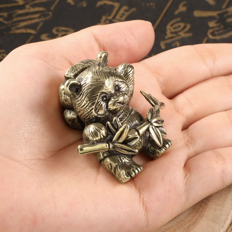 Brass Cute Panda Hugging Bamboo Figurine Home Garden Decor Chinese Style Panda Miniatures Desktop Ornaments Decoration Crafts