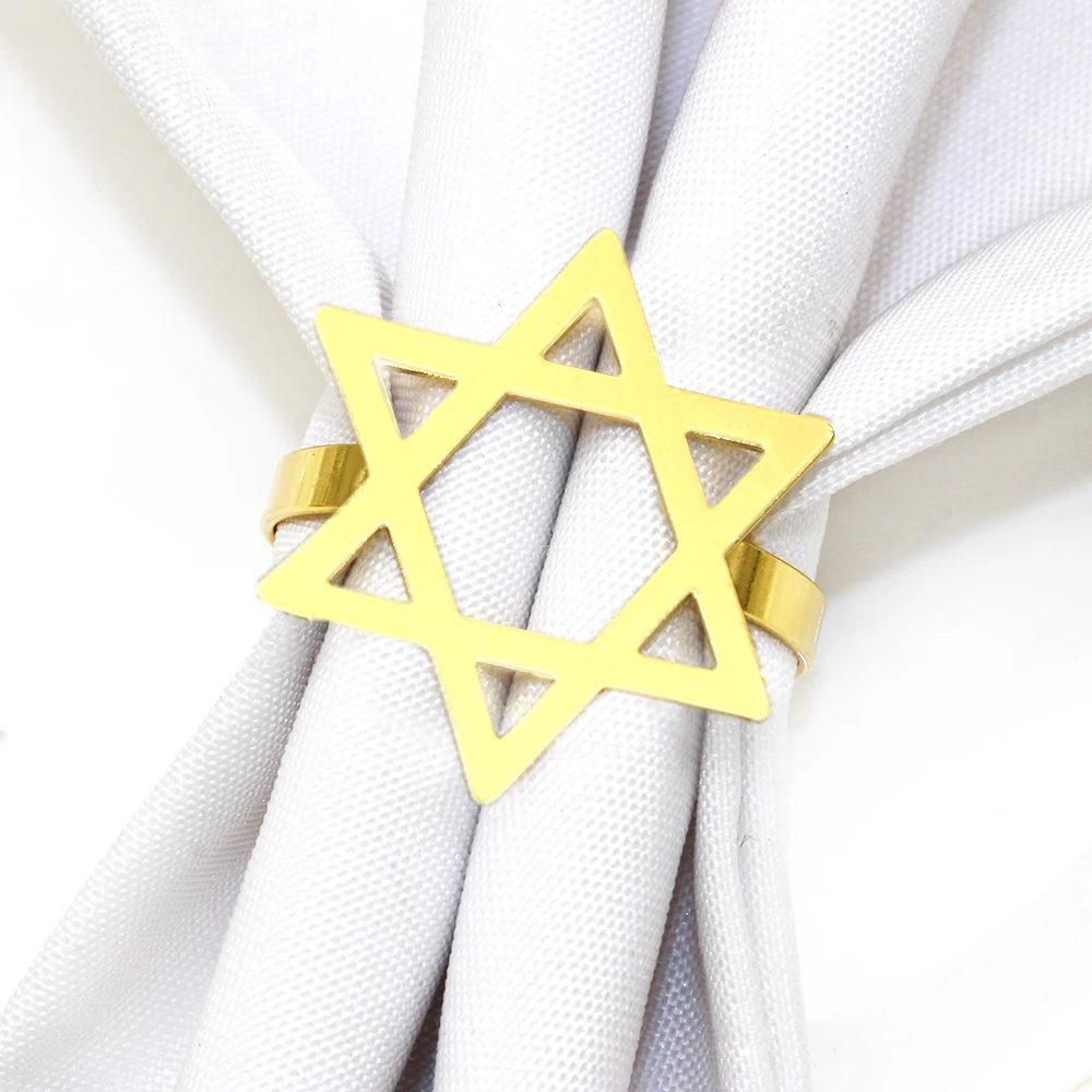 

20 шт., набор колец для салфеток со звездой Давида - золотой металлический еврейский декор стола для Хануки, пасуры, свадебные товары, оптовая продажа