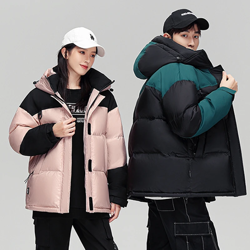 

2026 New Men's down Jaet ort Hooded Splicing Faion Loose Couple Winter Top Coat Trendy Outdoor Ci Casual Daily