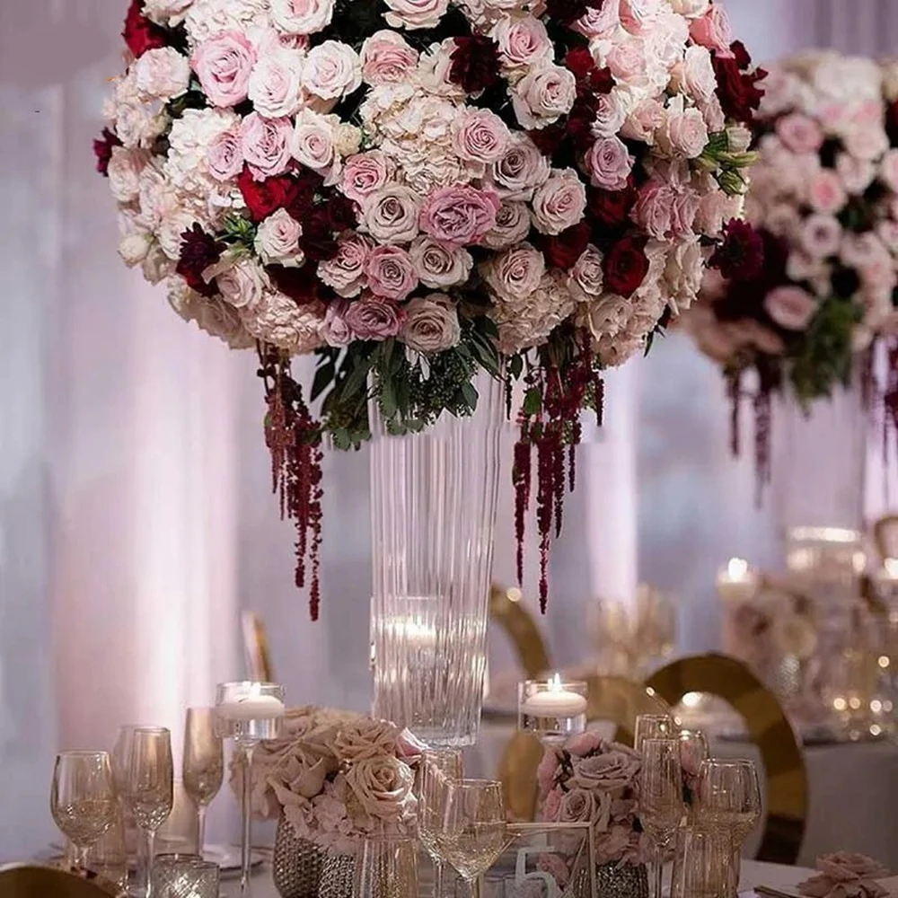

4pcs-10pcs Wedding Table Decor Clear Glass Flower Vase Centerpieces Ripple Flower Vase Stand for Wedding