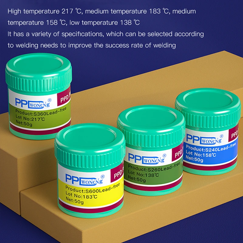 Pasta de soldadura sin plomo PPD, punto de fusión de baja temperatura media y alta temperatura, 138 °C, 158, 183, 217 °C, fundente de soldadura para Estación de retrabajo de CPU BGA
