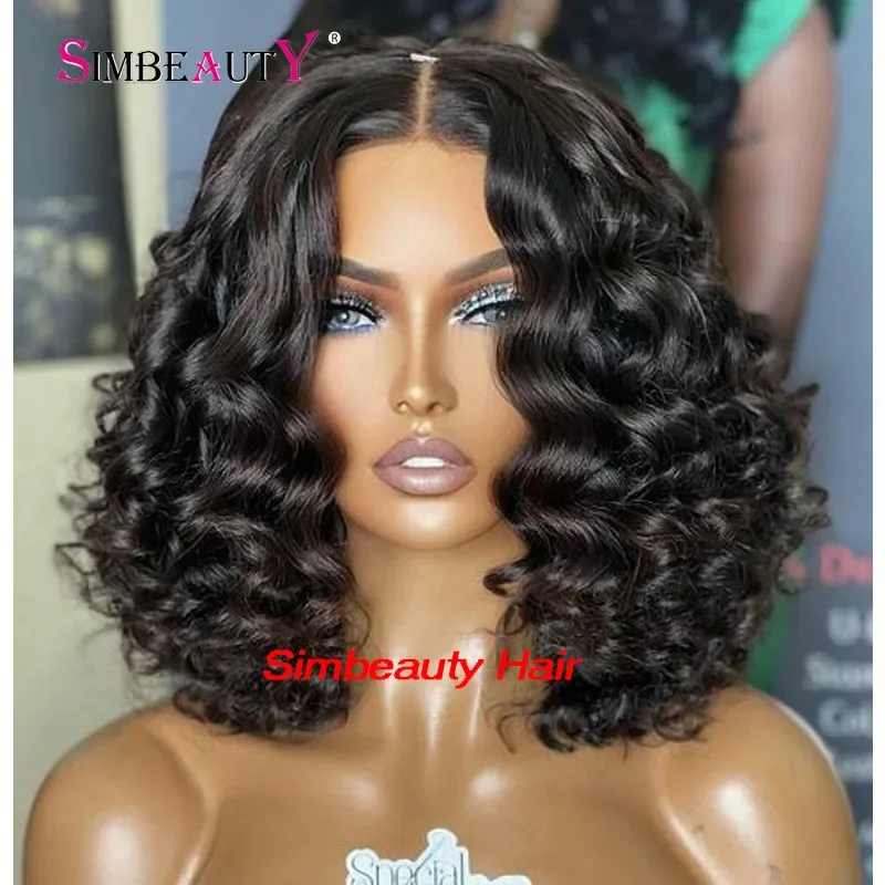 

1B Natural Black Color Loose Deep Wave 250Density Short Bob 13x6 Lace Front Human Hair Wigs with Baby Hair Pre Plucked 360 Wigs
