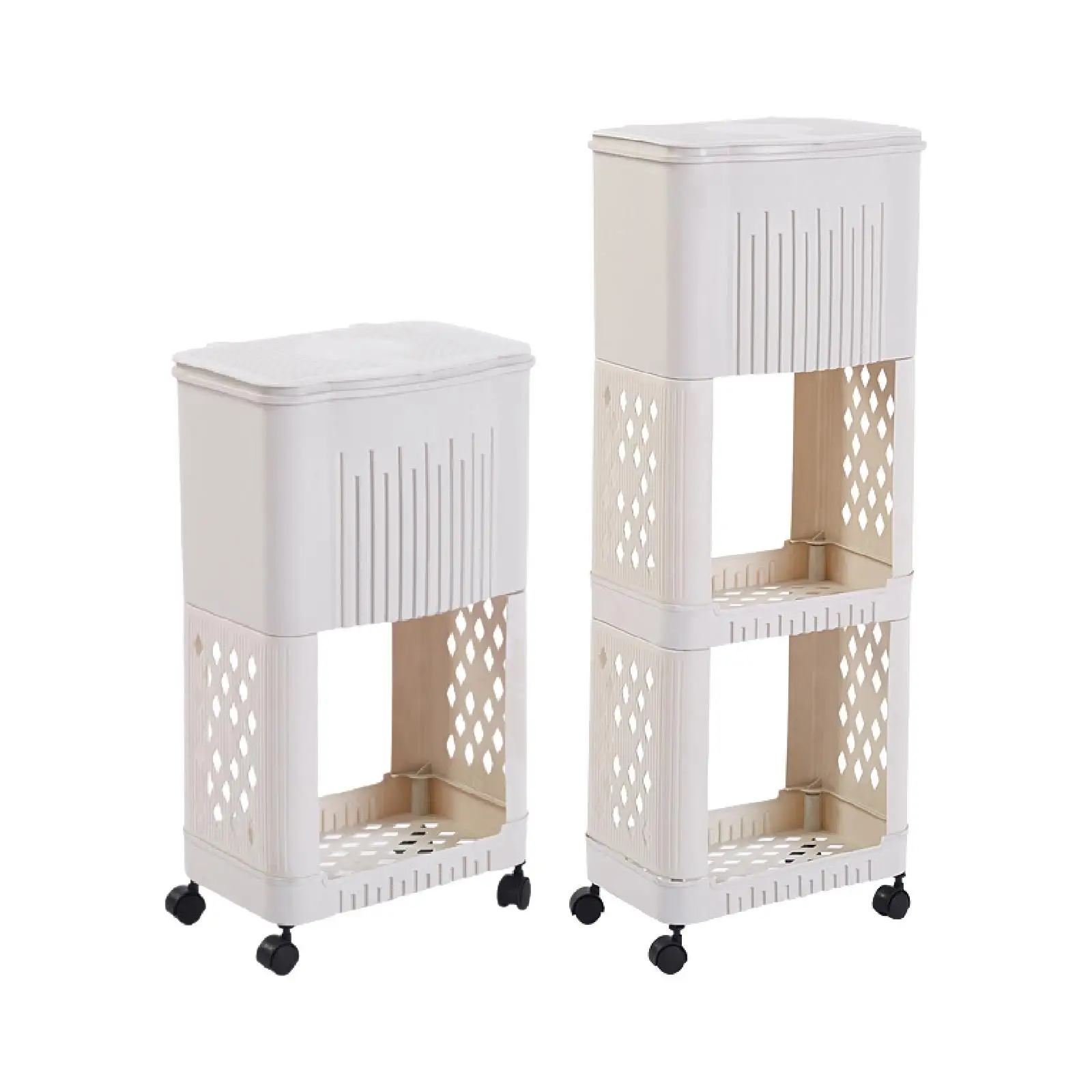Kitchen Trash Can with Wheels with Storage Rack Decoration Fashion Space Saving Narrow Waste Basket for Dorm Household Garage
