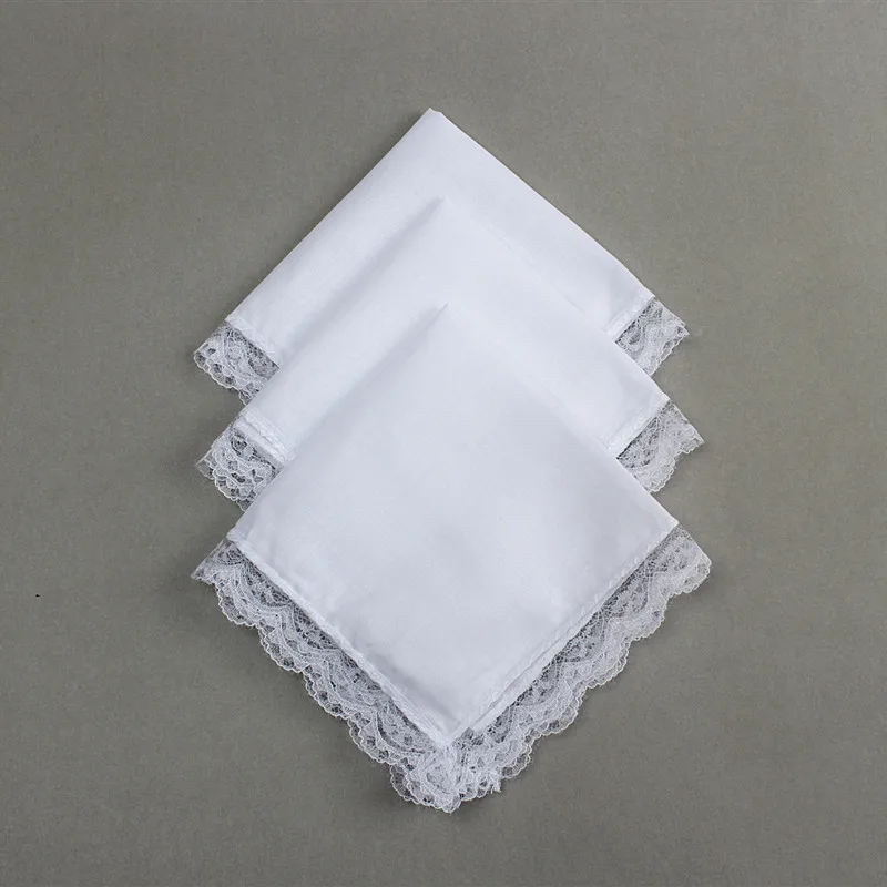 1Pc Women Plain Portable Lace Trim Handkerchief White 23*25cm Handkerchiefs Hand Towel Lace Women Wedding Party Supply