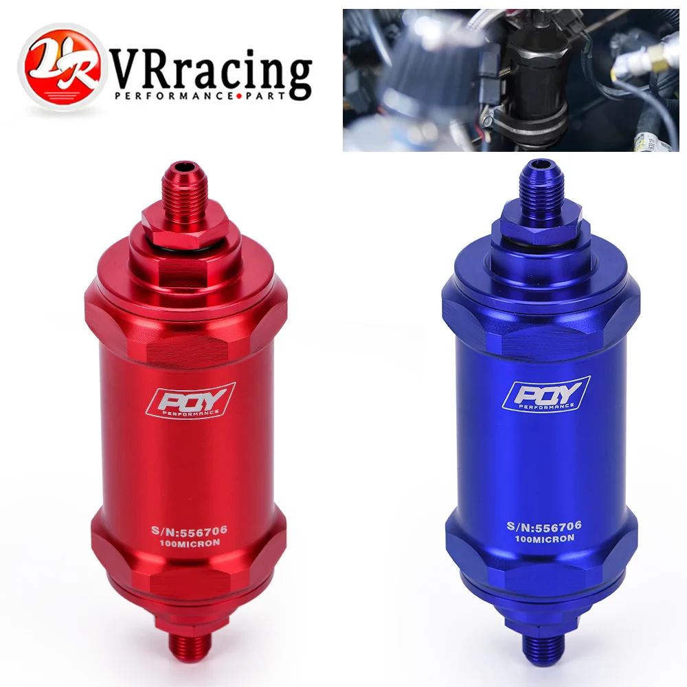 VR - PQY RED AN6  Inline Fuel Filter E85 Ethanol With 100 Micron Stainless steel element 200 GPH