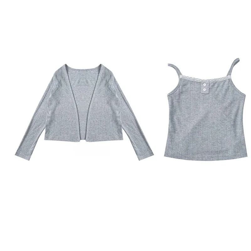 2026 summer girls Clothes Children set long sleeve Teen cardigan camisole Tank top T-SHIRT or 1pc A-LINE skirt 4 8 10 12 year