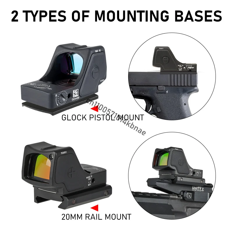 RMHD Reflex Red Dot Sight 3MOA Hunting Pistol Handgun Rifle Mini Optic Sight Scope w/Glock Mount Plate&20MM Picatinny Rail Mount