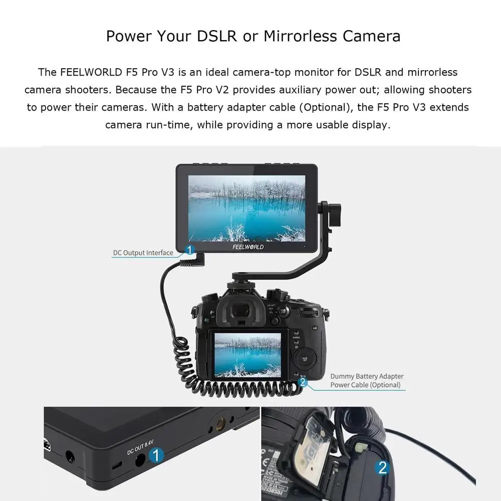 كاميرا Feelworld F5 PRO V4 مقاس 6 بوصات تعمل باللمس ثلاثية الأبعاد LUT للمراقبة الميدانية DSLR مع مجموعة طاقة خارجية F970 مخرج إدخال HDMI 4K #6