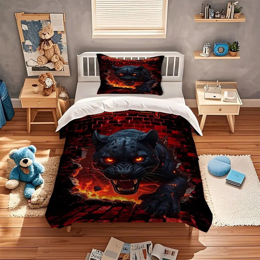 Fire Duvet Cover Set 3D Animal Bedding Set Soft Microfiber Digital Print Quilt Cover for Bedroom Home Decor