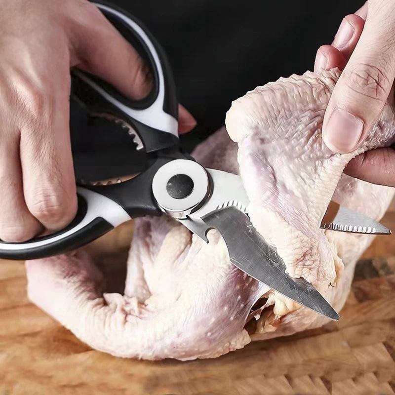 多機能ステンレスはさみ、栓抜き、くるみ割り人形、野菜、鶏、魚、カッターの耳、キッチンガジェット、1個