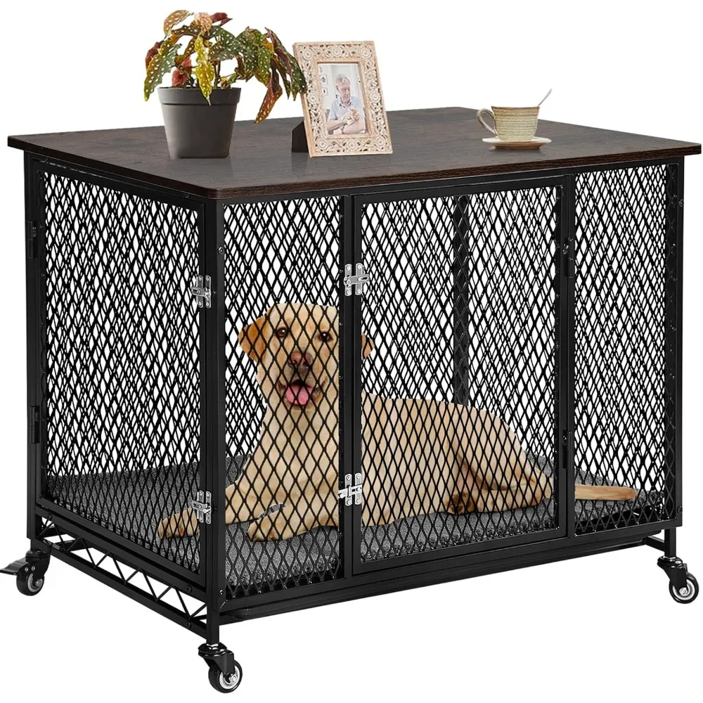 

Dog Crate Furniture Movable Side End Table Indoor Dog Kennel for Small Medium Large Dogs Double-Doors Wooden Dog House