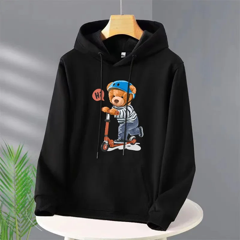 Men's Bear Print Casual Hoodies Harajuku Y2k Designer Pullover Hoodie Mens Pullover Sweatshirt for Male Vintage Trendy Clothing