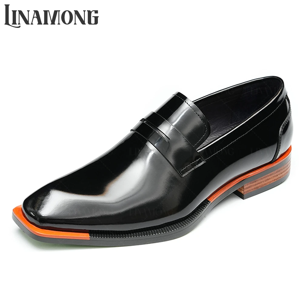 

Genuine Leather Dress Shoes Almond Toe Polished Leather Shoes British Style Business Dress Shoes Comfortable Sliop on Loafers