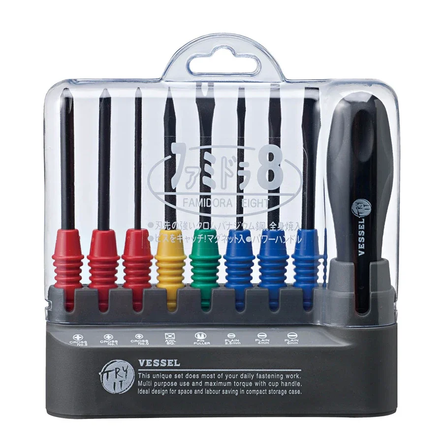 VESSEL Tools Combination Screwdriver with Magnetic Multifunctional 9-Piece Imported Screwdriver Set TD-800