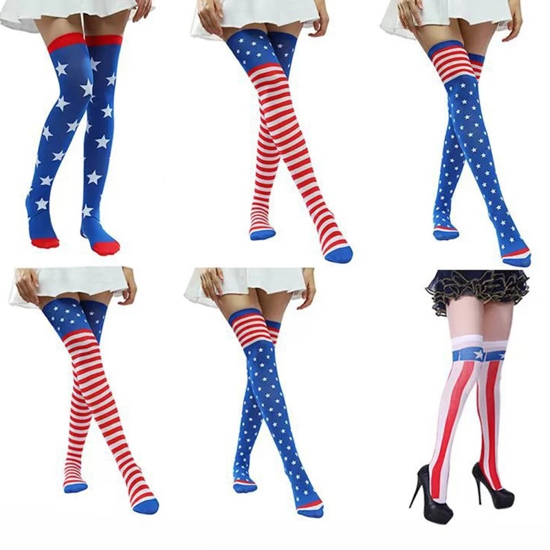 New Independence Day Flag Thigh High Socks Creative American Star Striped Stocking Over Knee Long Sock Anime Cosplay Costume