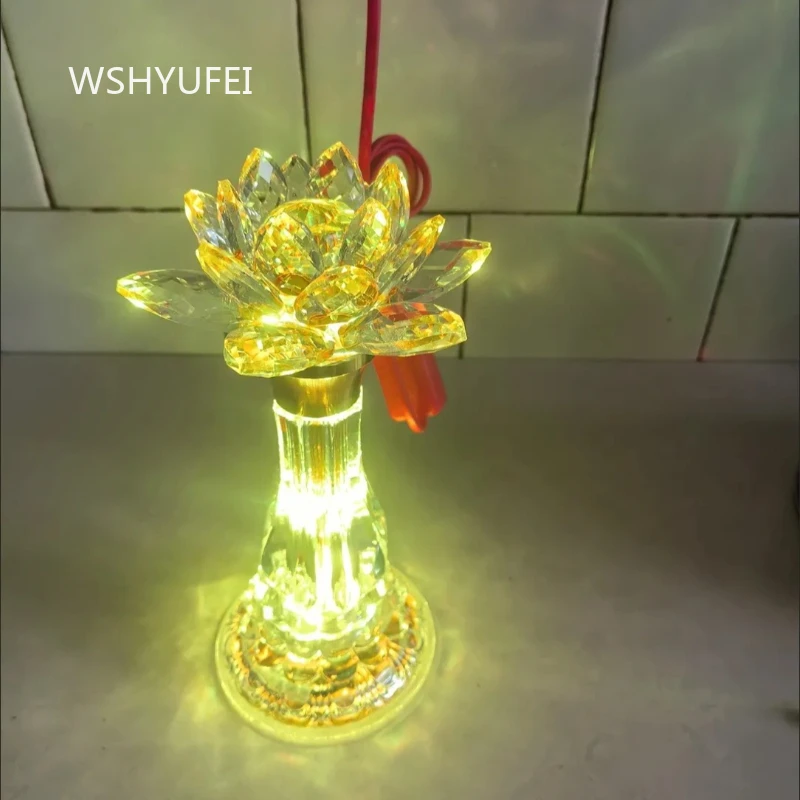Buddha Hall Chief Lamp LED Colorful Crystal Lotus Lamp Guanyin Color Changing Plug-in Electric Lantern Home Decor Ornaments