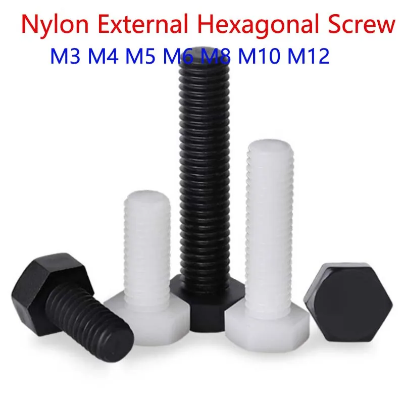 Black/ White Nylon External Hex Head Screws Nylon Extended Hexagonal Bolt Plastic Screw Rod PA66 Extended Hex Bolt M3 M4 ~M12