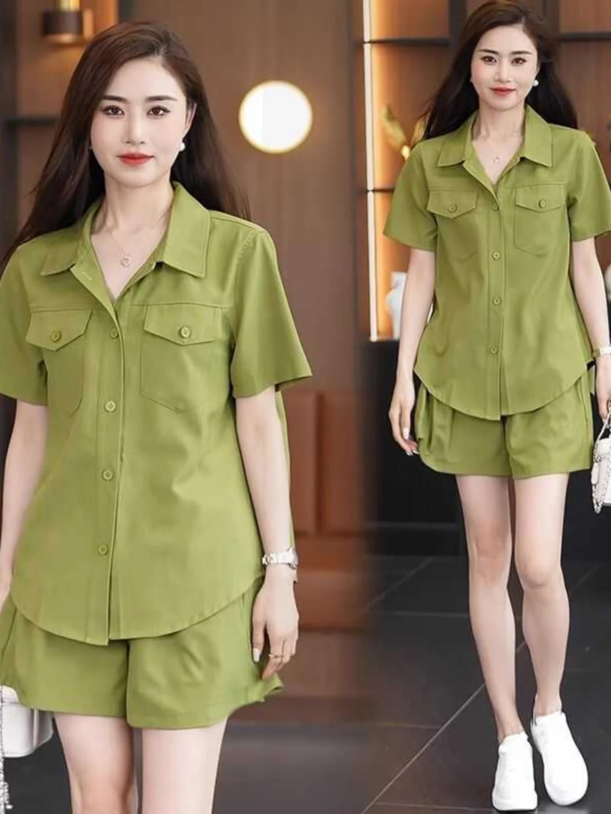 

plus Size Summer Outfit Thin Shirt Casual High Waist Shorts Two Piece Set Belly Cover Fashionable Korean Style Loose Fit Clothes