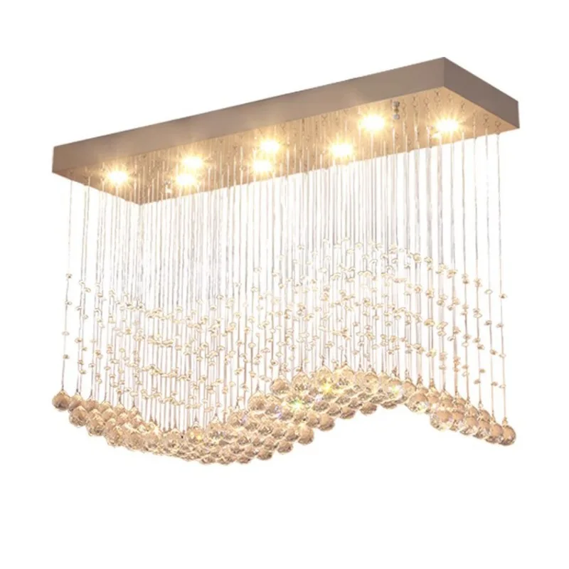 Restaurant bar crystal chandelier, rectangular wave crystal lamp