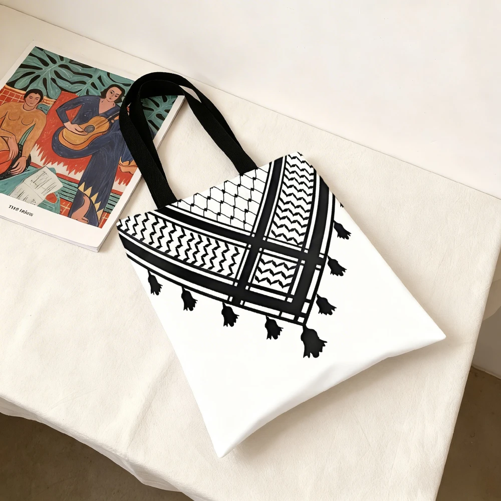 1pc Polyester Keffiyeh Scarf Checkered Pattern Print Tote Bag Cute Shoulder Bags for Outdoor School Shopping Storage Pouch