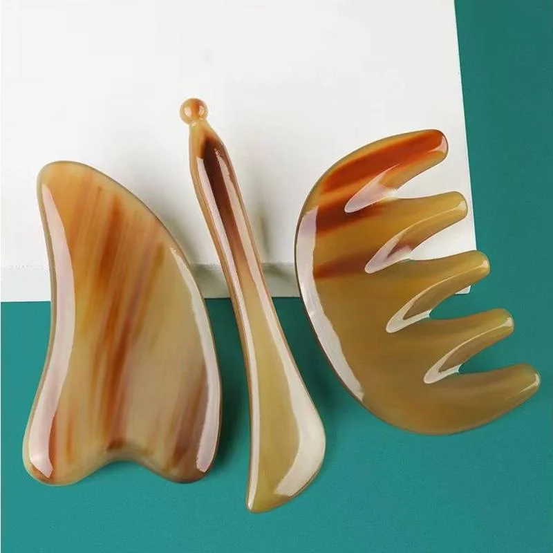 3pcs/set Natural Horn Gua Sha Scraping Board Relaxation Comb Acupuncture Therapy Scraper SPA Massage Tool for Facial Neck Eye