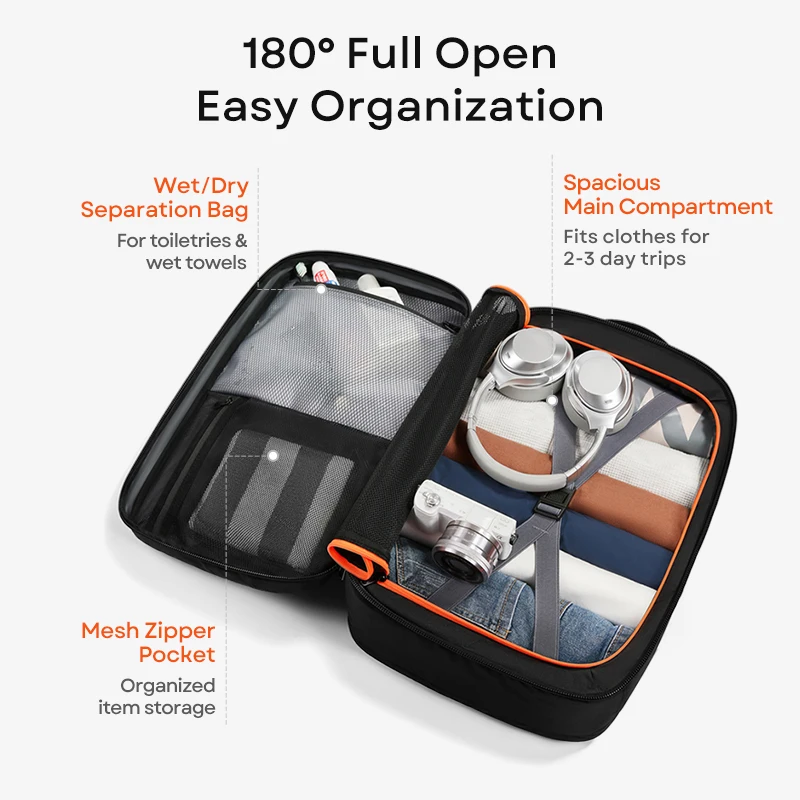Unisex Carry on Backpack Fits 16 Inch Laptop 180 Open Design Water Resistant Multi Compartment Large Travel Backpack for Weekend