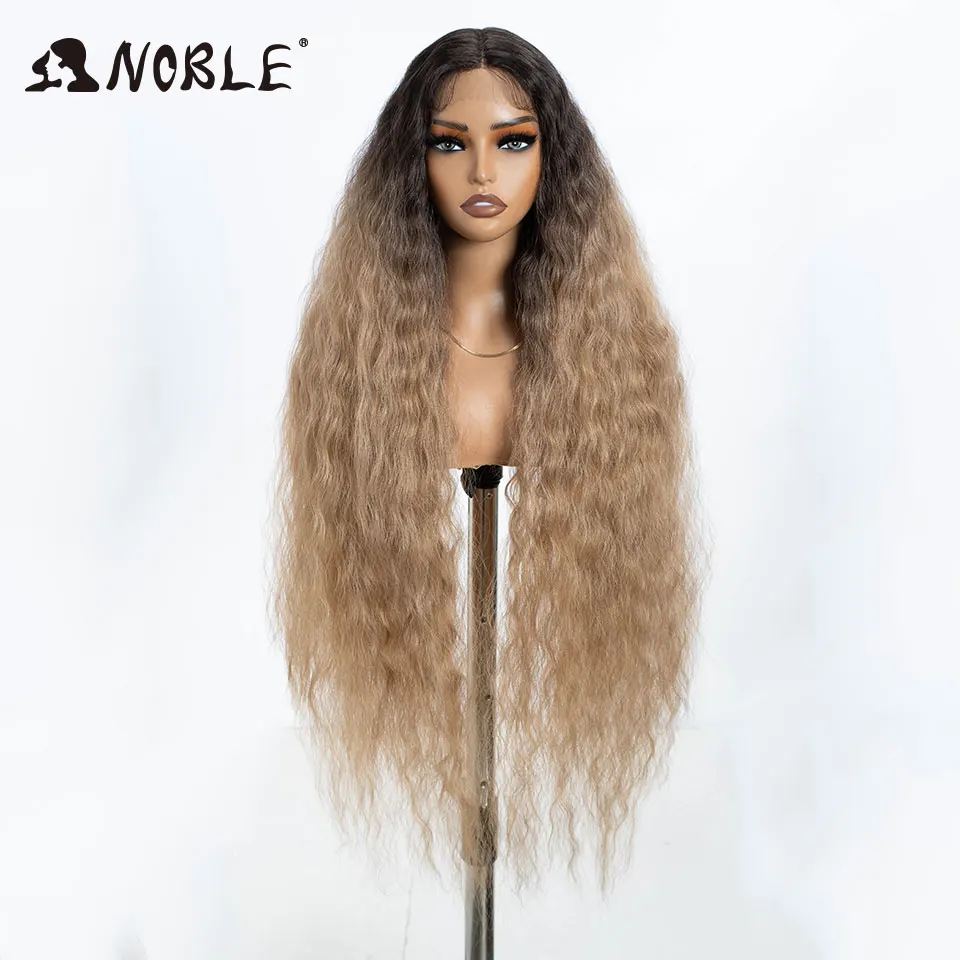 Edle Cosplay-Synthetik-Perücken mit Spitze für schwarze Frauen, langes lockiges Haar, 42 Zoll, Cosplay-Perücke mit blondem Ombré-Effekt und Spitze vorne, synthetische Perücke mit Spitze. – Detail 17
