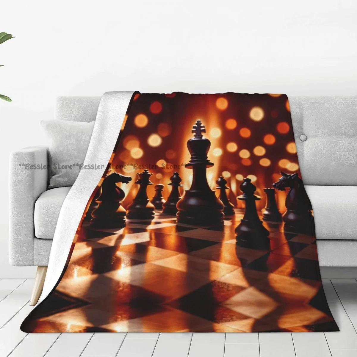 Soft Warm Flannel Blanket Chess Pieces Strategy Tactics Game Travel Portable Thin Bed Sofa Blanket