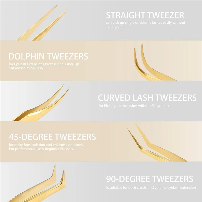 【Hot Cake】Eyelash Extension Toolkit - Precision Stainless Steel Lash Tweezers Set For Classic And Volume Lashes