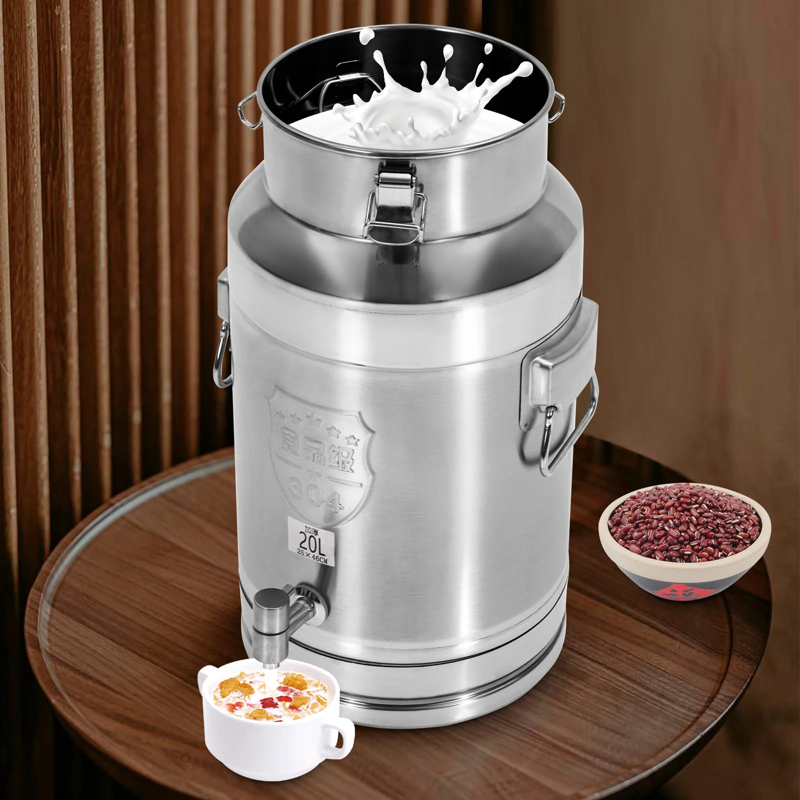 Stainless Steel Milk Can  Transport Barrel Beverage Drink Dispenser with A Spigot 20L  25*46cm for Storing Liquid Products