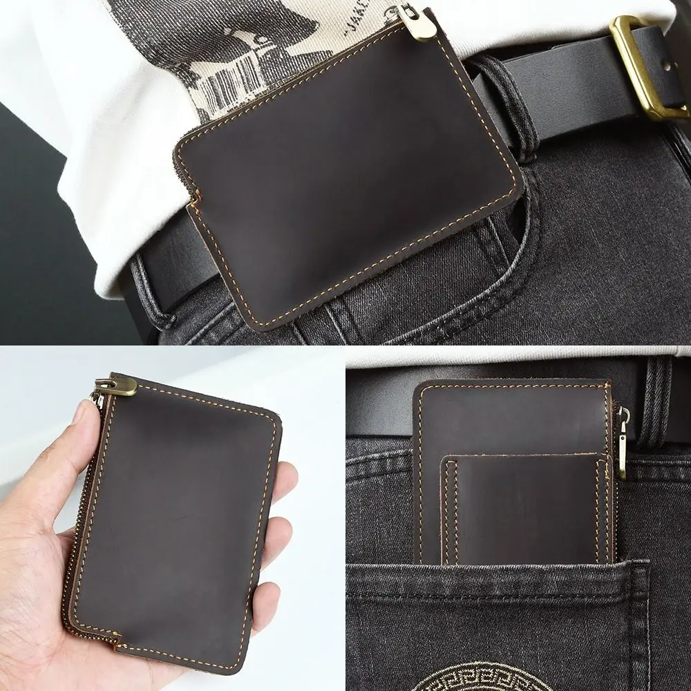 

Genuine Leather Men's Short Wallet Retro with Belt Loop Credit Card Holder Ultrathin Lightweight Belt Hanging Money Pouch